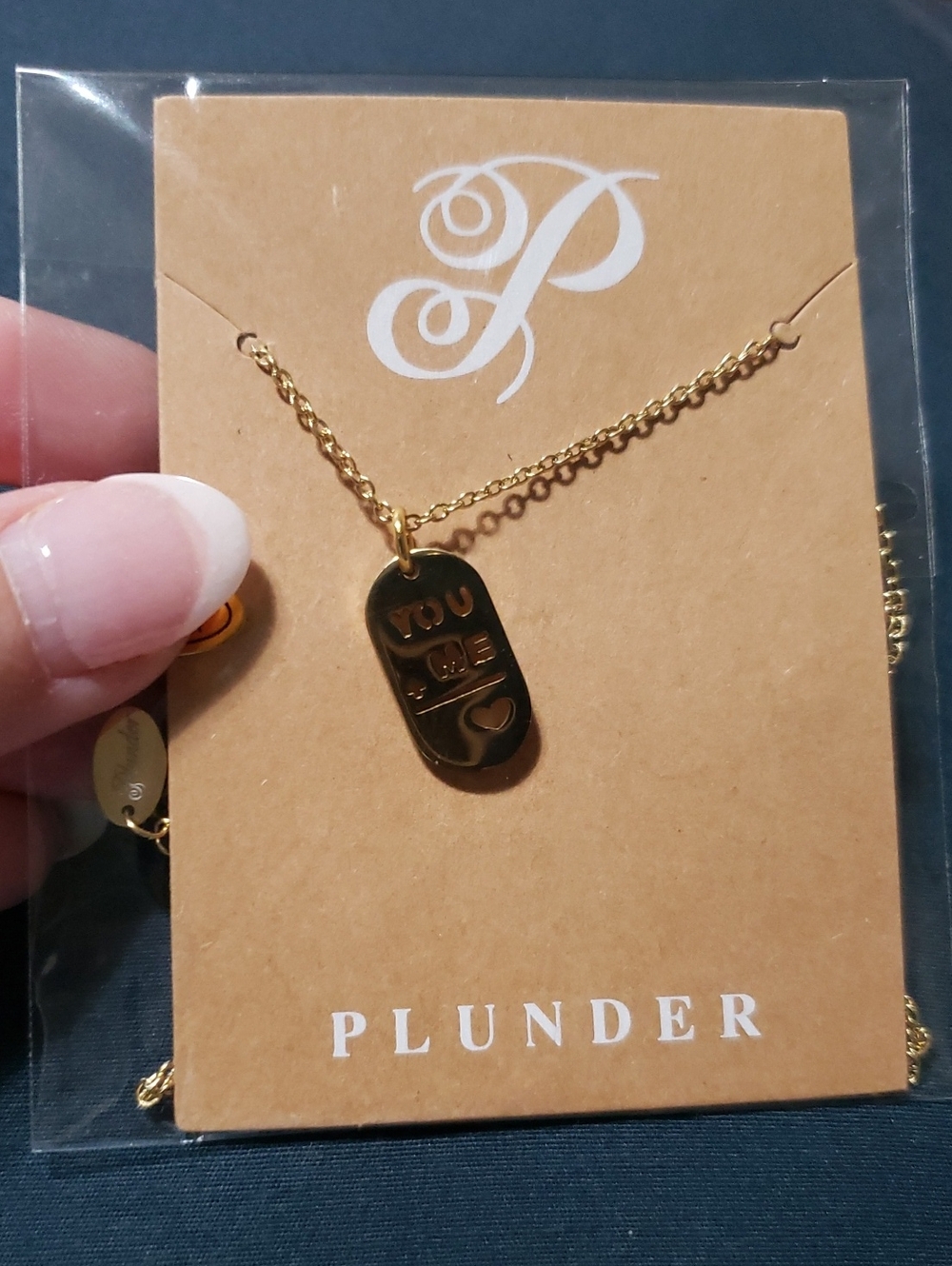 NWT-Plunder Gold 'You + Me' Heart Pendant Necklace
